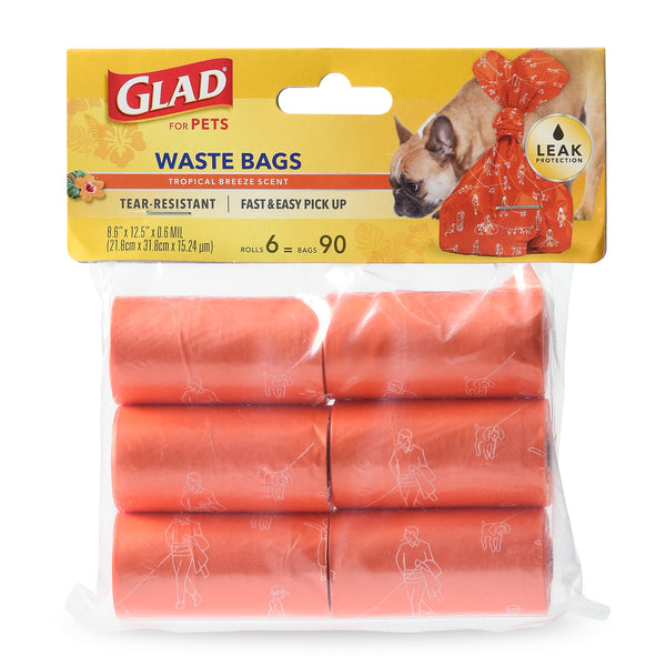 Glad for Pets Large Dog Waste Bags, Scented, Tear-Resistant, 6 Rolls