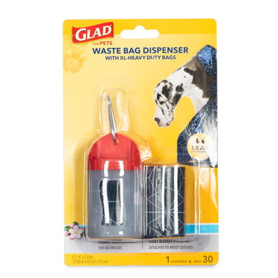 Glad for Pets Plastic Waste Bag Dispenser with Metal Belt Clip, Includes 30 Tropical Breeze Scented Bags