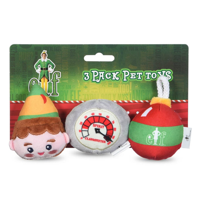 Elf: Holiday Plush Squeaker Buddy the Elf, Clausometer, and Ornament Ball Set - 3pc Toy Set
