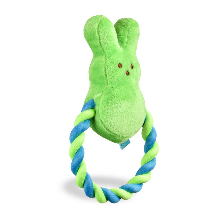 Peeps Plush YELLOW Bunny Dog Toy 6” With Chew Rope Ring Easter Dog